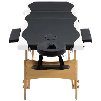 Foldable Massage Table 3 Zones Wood Black and White